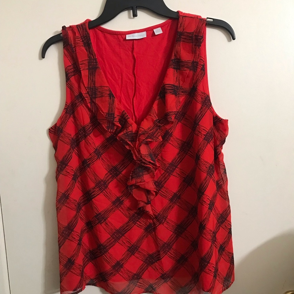 NY&C Red Plaid Ruffle Women's Top